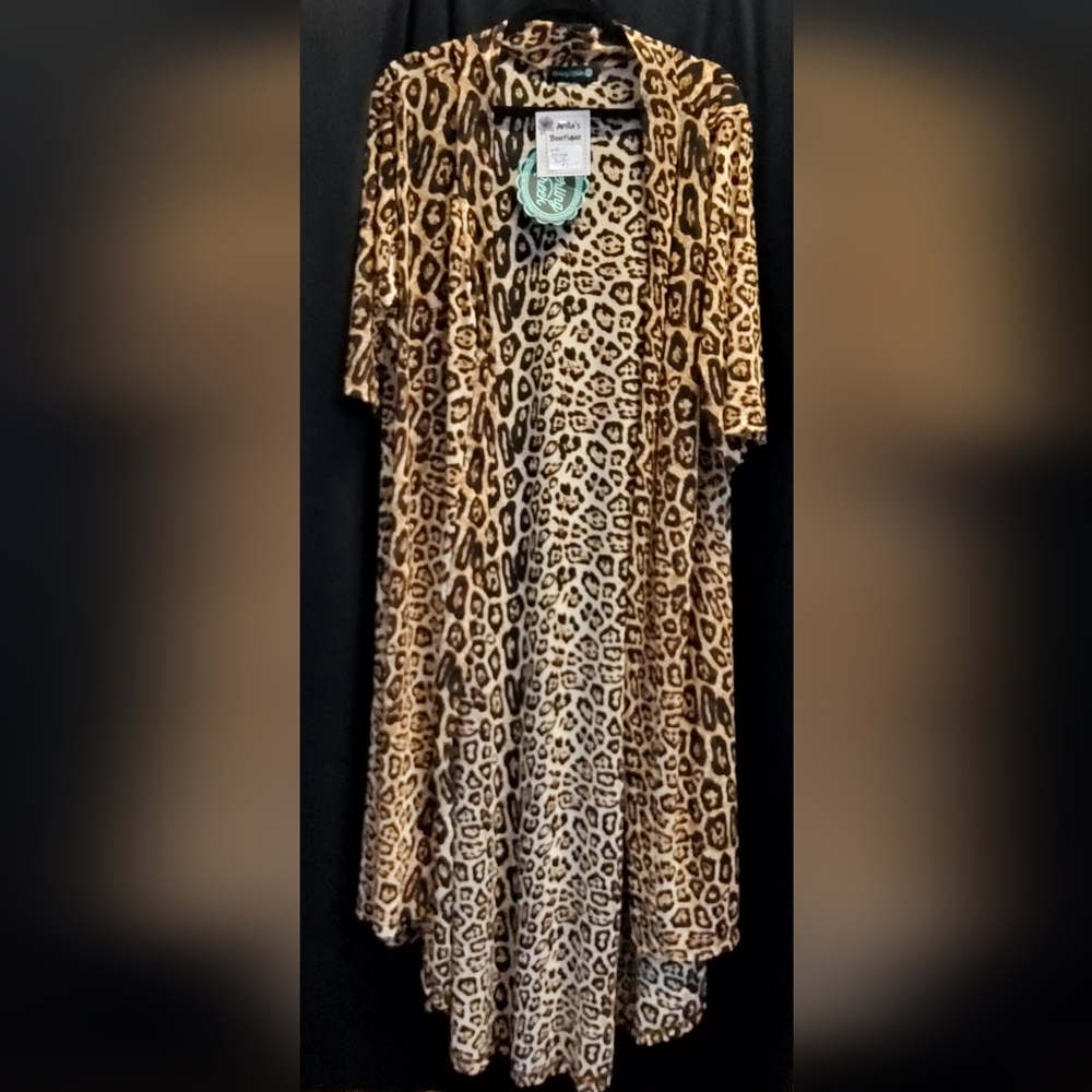 Sterling Kreek - Full length sheer leopard print overlay. 3/4 sleeve.